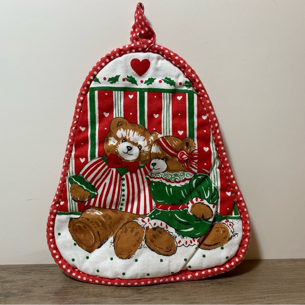 Vintage Christmas Teddy Bears Pot Holder